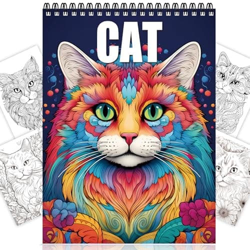 Cat Coloring Book for Adults Spiral Bound One Sided Design Cat Adult Coloring Book Spiral Bound for Women Anxiety Therapy Thick Paper 30 Pages for Stress Relief and Relaxation