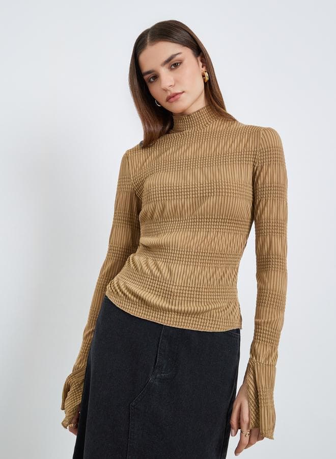 Women Brown Textured Knit Top