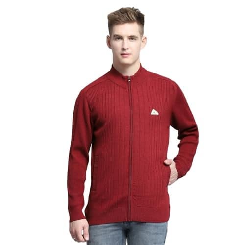Monte Carlo Mens Solid Wine Mock Neck Full Sleeve Pullover_1240568FZ-2408