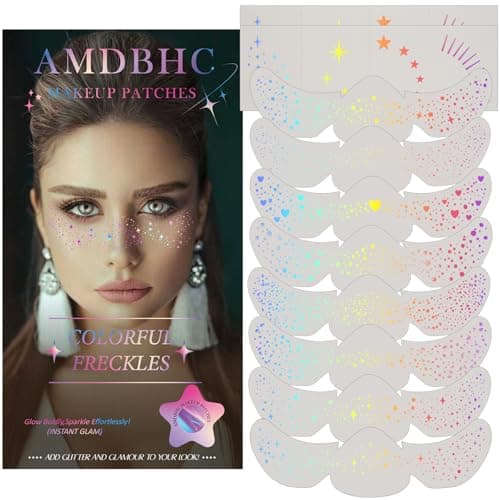 AMDBHC 16 Pcs Glitter Freckles Face Tattoo Holographic Sparkle Makeup Patches Glitter Speckles Temporary Tattoos for Women Kids Concert Festival Carnival Party Rave Accessories10 Sheet