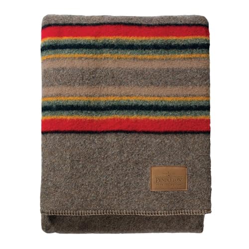 Pendleton Yakima Camp Blanket Full Queen 90" x 90" - Wool Cotton, Large, Dry Clean, Soft and Durable Throw for Home and Travel - Mineral Umber