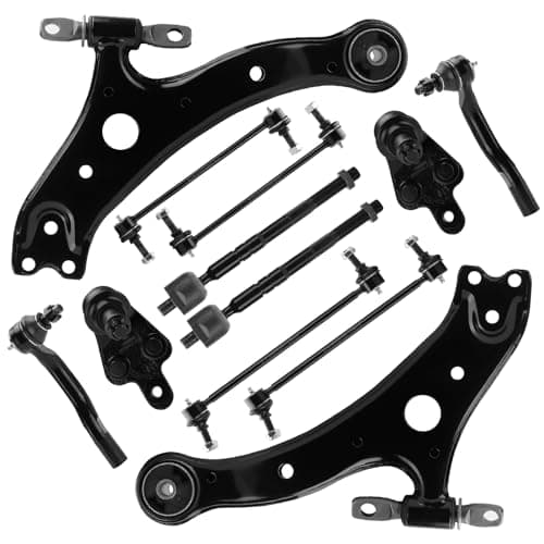 12Pcs Front Lower Control Arm with Ball Joint for Toyota Camry 2007 2008 2009 2010 2011, Sway Bar + Outer & Inner Tie Rod End Suspension Kit K620334 K620333 K500044 K500043 ES80603 EV800306