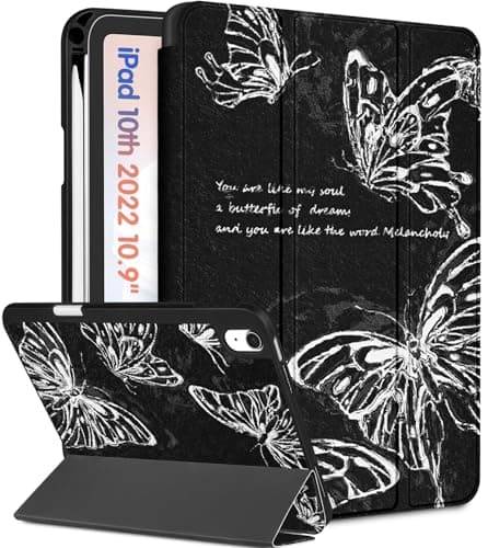 Wazzasoft for iPad A16 Case 2025 - for iPad 10th Generation Case Cute Women Girls Girly Aesthetic Butterfly Unique Design Pencil Holder Auto Sleep/Wake Tablet Cover for Apple 11/10 10.9 Inch
