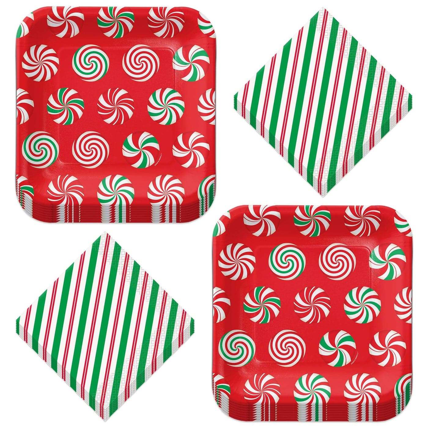 Live It Up Party Supplies Peppermint Swirl Red Green Christmas Holiday Paper Dinner Plates and Luncheon Napkins Serves 16