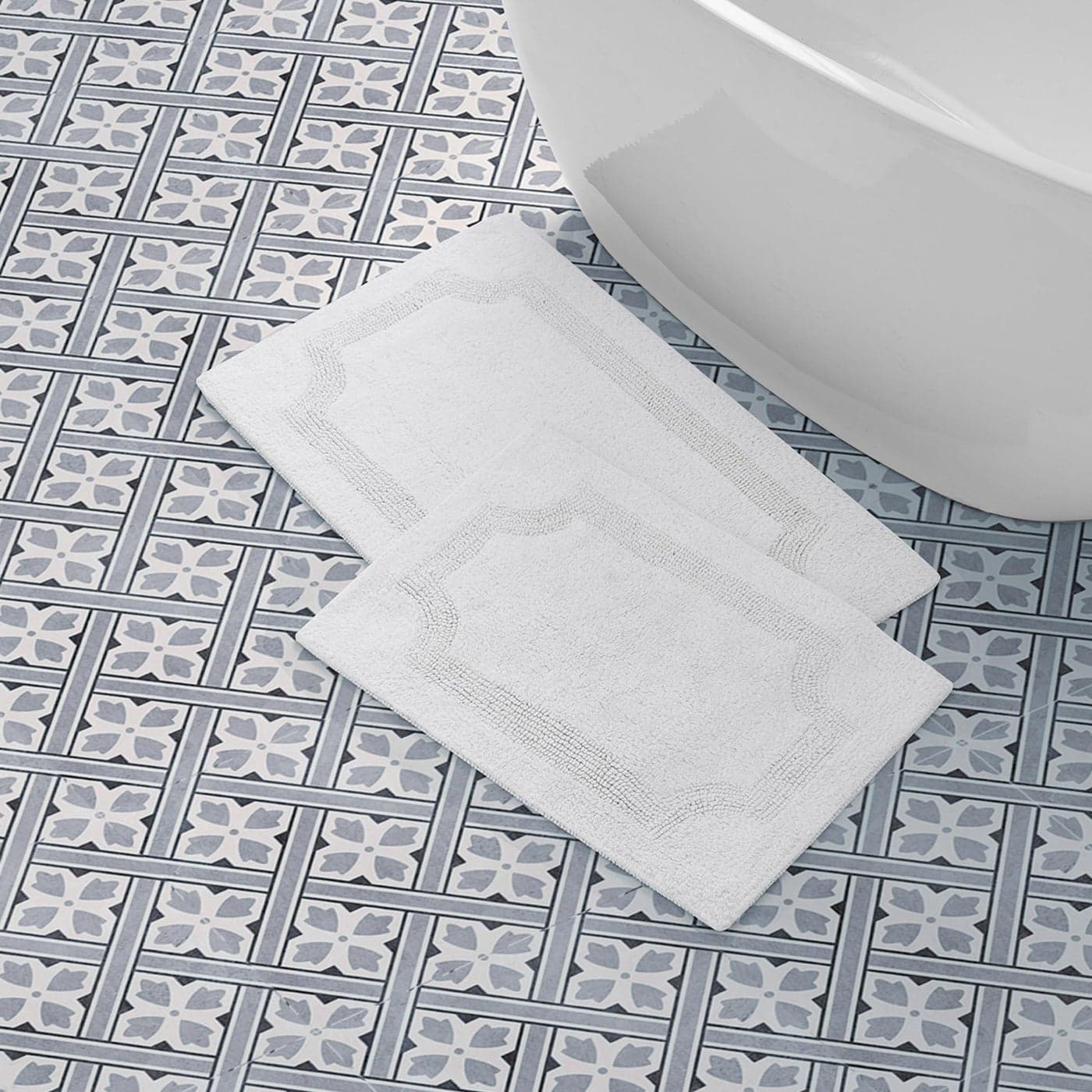 Laura Ashley Reversible Cotton 2Piece Bath Mat Set White