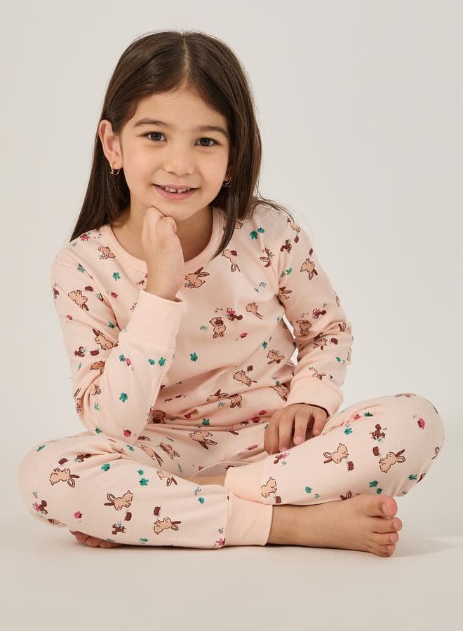 All-Over Print Round Neck T-Shirt and Pyjama Set