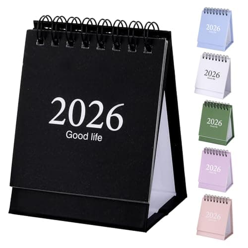 Mini Desk Calendar 2026-2027, January 2026 until July 2027, 19 Months Standing Flip Small Desktop Calendar Twin-Wire Binding with Stickers for Home Office School (Black)