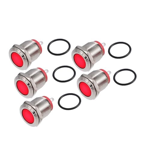 REPAIROCK 5 Pcs LED Indicator Light 12mm 12V AC DC Metal Shell Waterproof Pilot Dash Signal Lamp for Car Truck Boat Internal Red Auto Replacement Parts