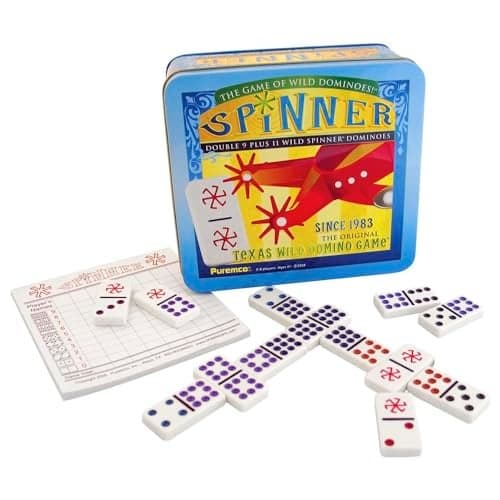University Games Spinner Game of Wild Dominoes in Onthego Travel Tin for 2 to 8 Players Ages 6 and Up