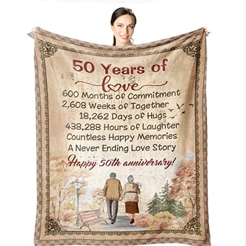 Wisegem Best 50th Anniversary Wedding Gifts 50th Anniversary Blanket for Parents 60x 50 Golden Wedding Gift for Couple 50 Years of Marriage Throw Blankets 50th Anniversary Decorations