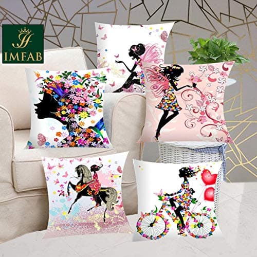 IMFAB Digital Printed Canvas Cotton Cushion Covers 24X24 inches (Set of 5 pcs)