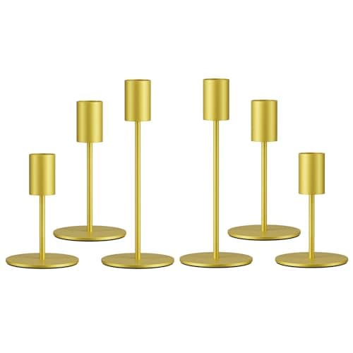 zeochyni Set of 6 Gold Taper Candle Holders Candlestick Holders Decor Candle Stick Candle Holder for Table or Mantel Centerpiece Wedding Dinning Party Home Decor