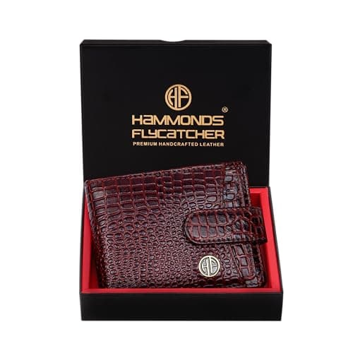 HAMMONDS FLYCATCHER Wallet for Men Leather Original, Mens Wallet, Leather Wallets for Men Stylish, Bi-Fold Wallets for Man, 5 Card Slots, Easy Access Card Slots, Coin Pocket, Mens Gift - Croc Brown