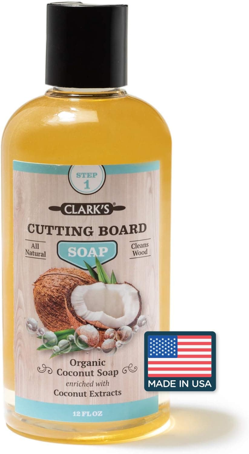 CLARKS Cutting Board Refined Coconut Soap Plant Based Food Safe Castile Soap For Countertops Butcher Blocks Bamboo And Utensils Cleans And Restores Wood Use Before Food Grade Mineral Oil