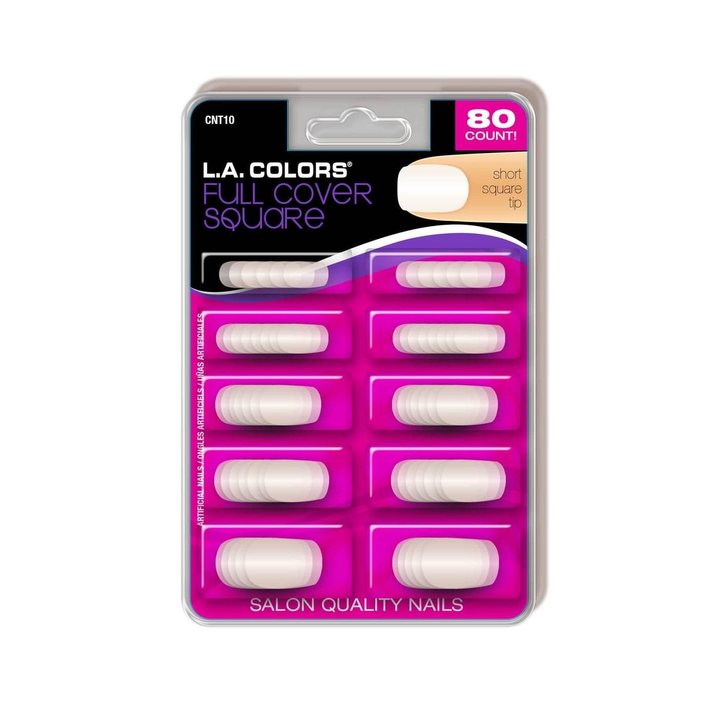 L.A. COLORS Nail Tips (carded), 80 CT Nail Tips - Full Cover Square CNT10