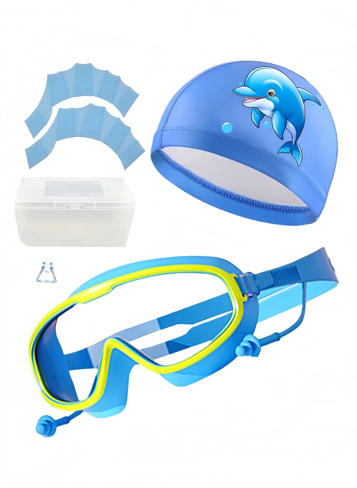 Five-piece swimming goggles set anti-fog swimming goggles youth swimming cap children's swimming goggles cartoon swimming pool goggles children's swimming goggles diving goggles swimming nose cli