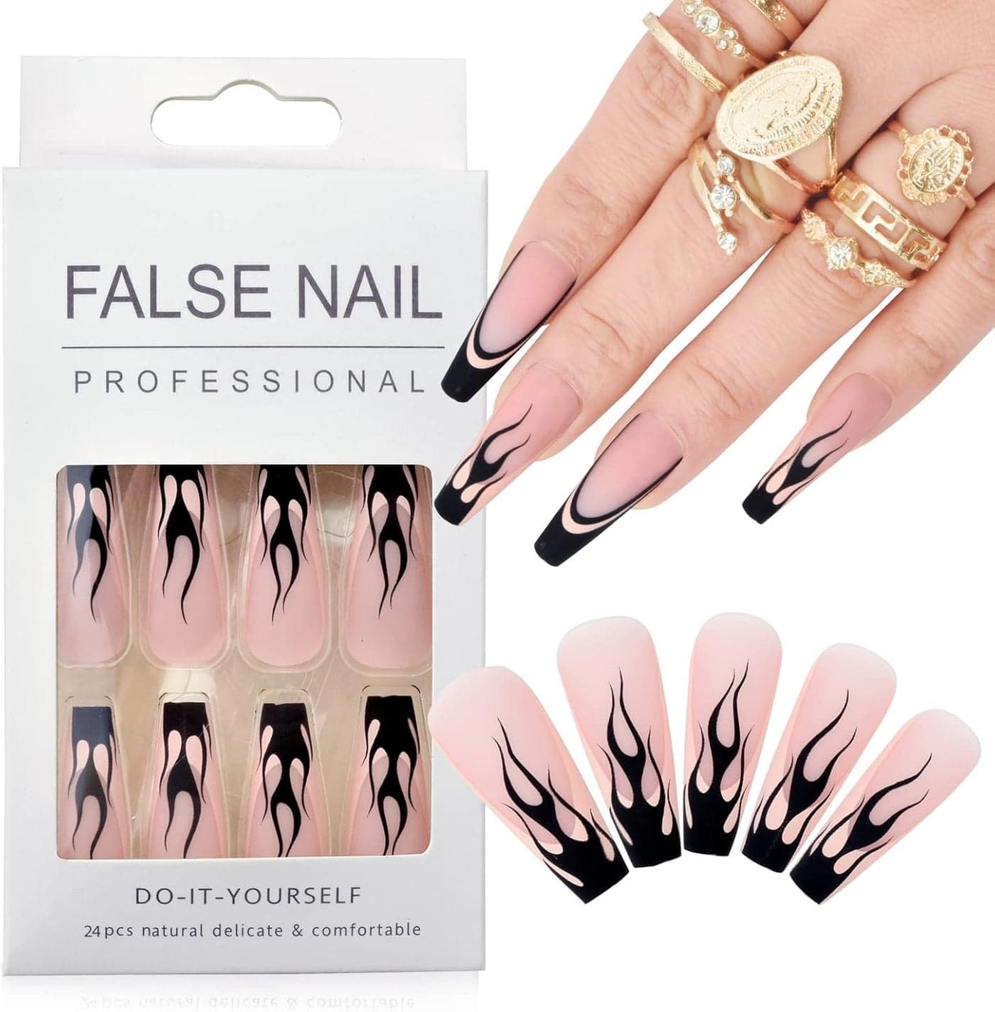 Coffin False Nails Pink False Nails Coffin Medium Length Acrylic Ballerina Press on Nails Full Cover Stick on Nails 24pcs With Nails Sticker and Nail GlueHJT09 HJT0903