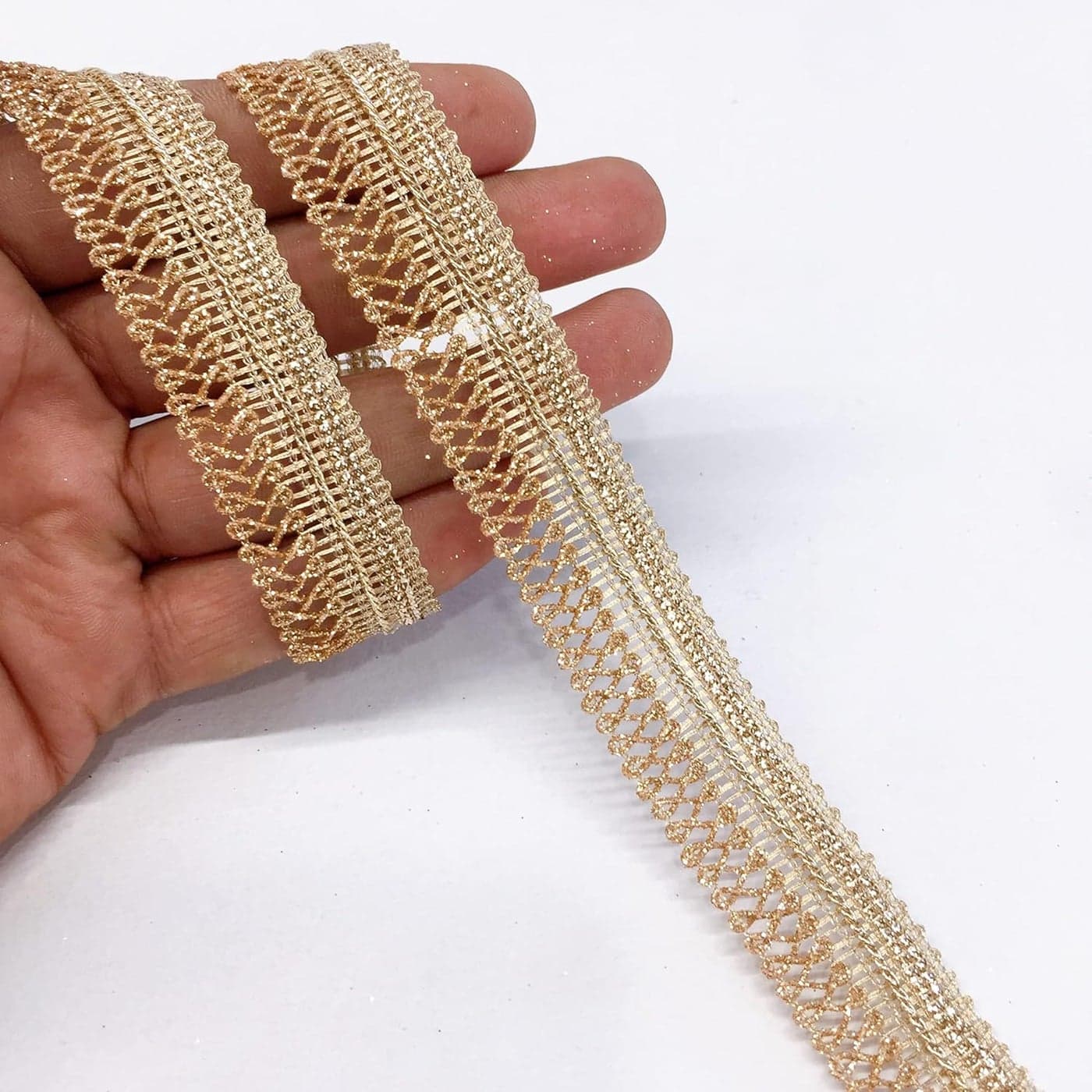 Lami 9 Meter Shimmering Light Golden Woven Tape, Crochet Croatia Trim Lace Tape, Decorative Festival Packaging Ribbon, Indian Lace Reel Trimmings, Home Decoration Trim, DIY Sewing Material