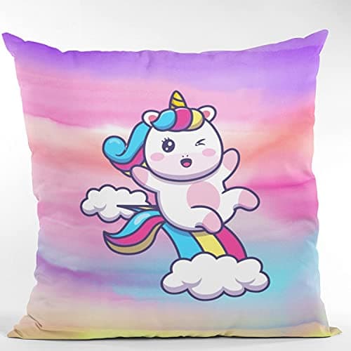 TheYaYaCafe Birthday Gifts 20 x 20 Unicorns Rainbow Printed Velvet Cushion Cover Throw Pillow Sofa