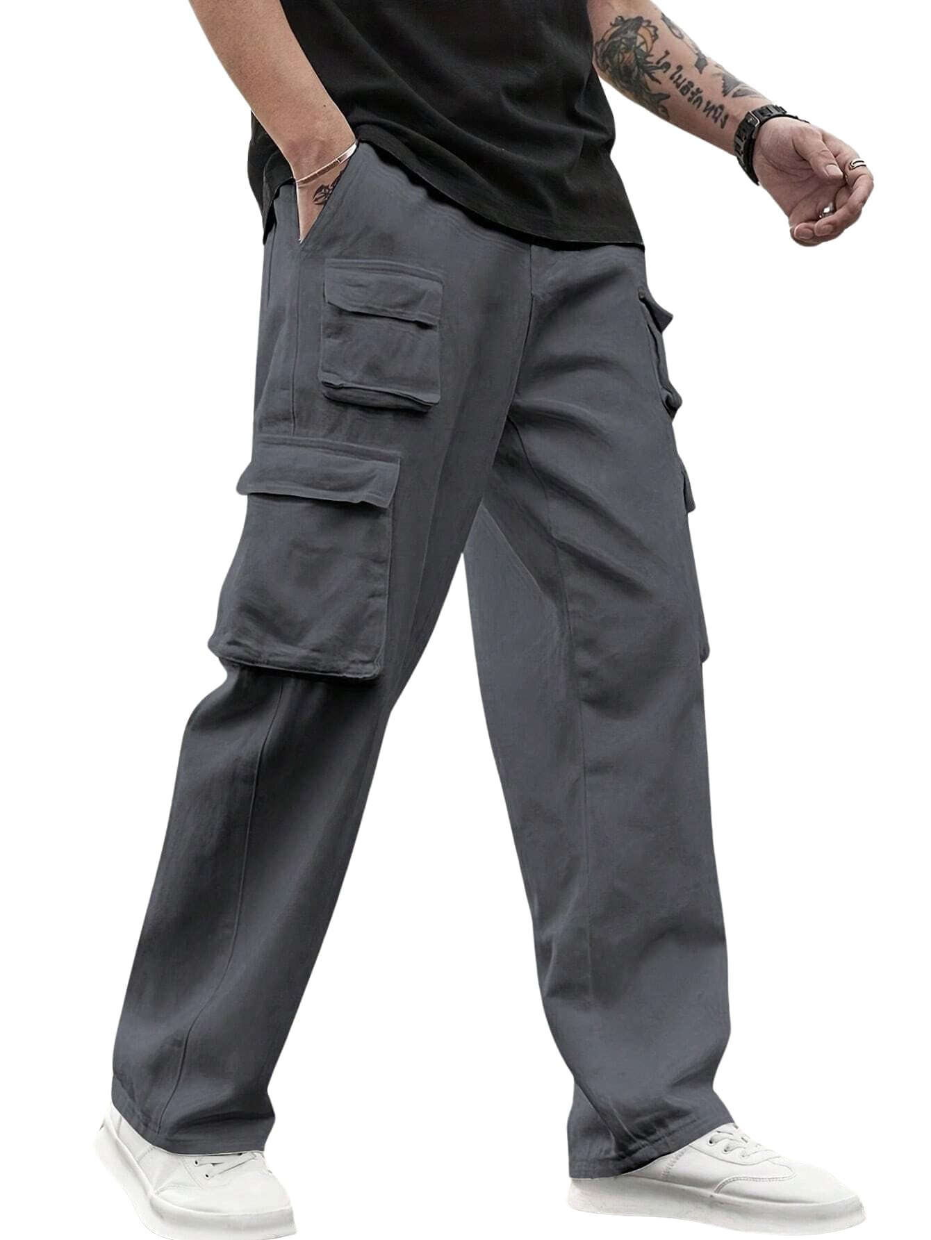 Lymio Cargo for Men | Cotton Cargo Pant | Drawstring Waist Pant (Also Available in Plus Sizes) (39-Grey-4XL)