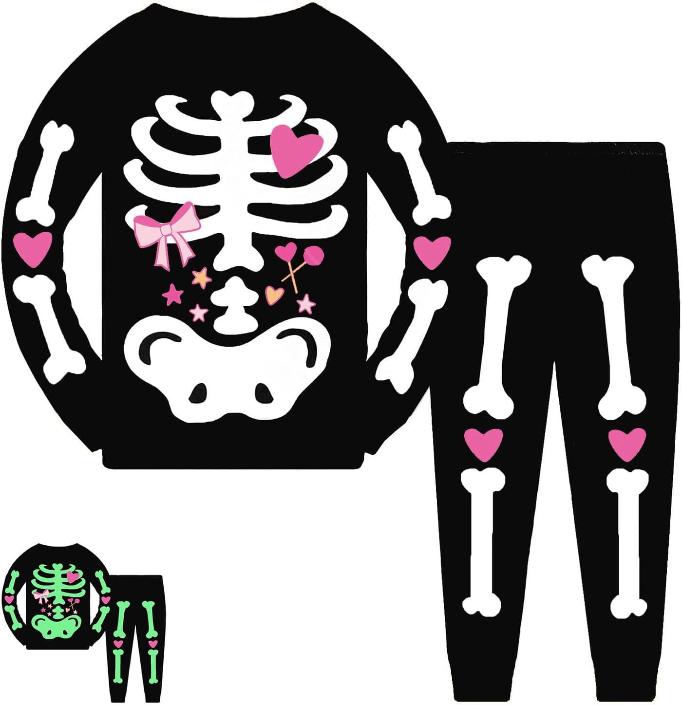 Tkria Kids Pajamas for Little Girls Glow in The Dark Halloween Butterfly Candy Sleepwear Toddler Girls Skeleton Pjs Outfit 4T
