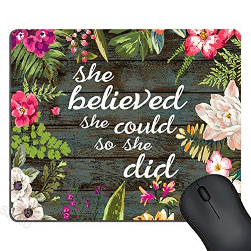 SSOIU Gaming Mouse Pad She Believed She Could So She Did Inspirational Quotes, Vintage Floral Rustic Wood Motivational Quote Mouse Pads for Computers