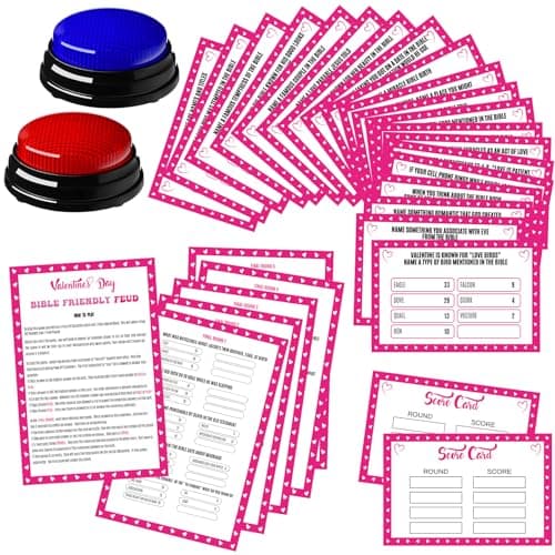 Humyoun Valentines Day Friendly Feud Game with 2 Game Buzzers Bible Feud Card Game for Family Game Night Fun Trivia Quiz Game for Party Office Class Groups Team