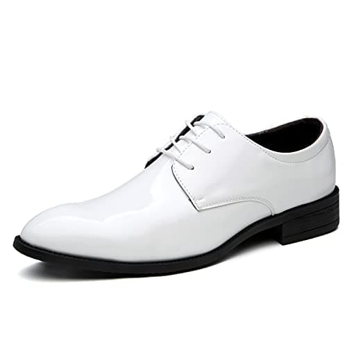 ZZHAP Mens Tuxedo Shoes Wedding Formal Dress Patent Leather Shoes White-03 US 9.5