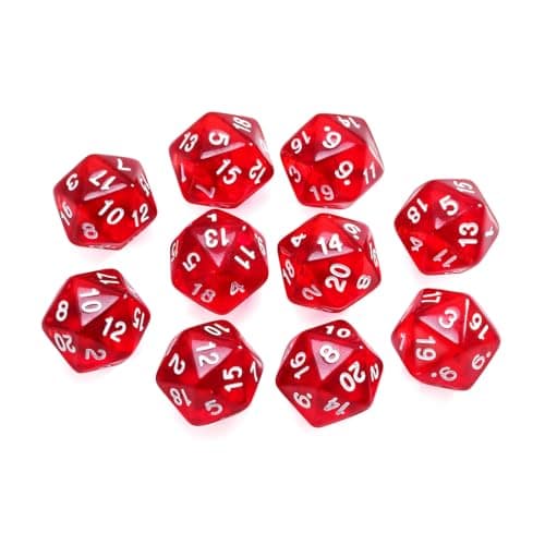Yiotfandoll 10 Pieces Polyhedral Dice Set D20 Dice 20mm Acrylic 20 Sided Game Dice for Dungeons and Dragons RPG MTG DND Dice Table Games Transparent Red