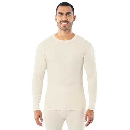 Indera Men's Heavyweight Cotton Waffle Thermal Underwear Crew Top, Natural, Small