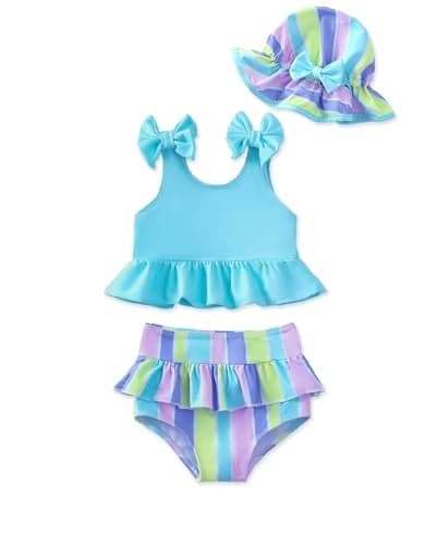 Mioglrie Baby Girl Swimsuit 12-18 Months Toddler Bathing Suit Two Piece Stripe Blue Tankini Baby Girl's Swim Suit Summer Beach Bikini Set