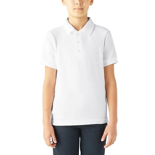 Dickies Big Boys' Short Sleeve Pique Polo Shirt, White, Medium (10/12)
