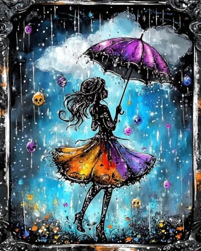 Ohhvvow Diamond Painting Kits for Adults 5D DIY Girl Dancing in the Rain Diamond Art Craft with Round Resin Diamonds Complete Starter Kit for Stress Relief Home Decor 12x16 inch