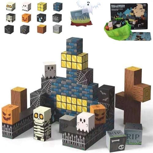 amdohai Magnetic Blocks Kids Skeleton Toy Spooky Town Building Magnetic Tiles Halloween Themed Toys Gift for Boys Girls Adults