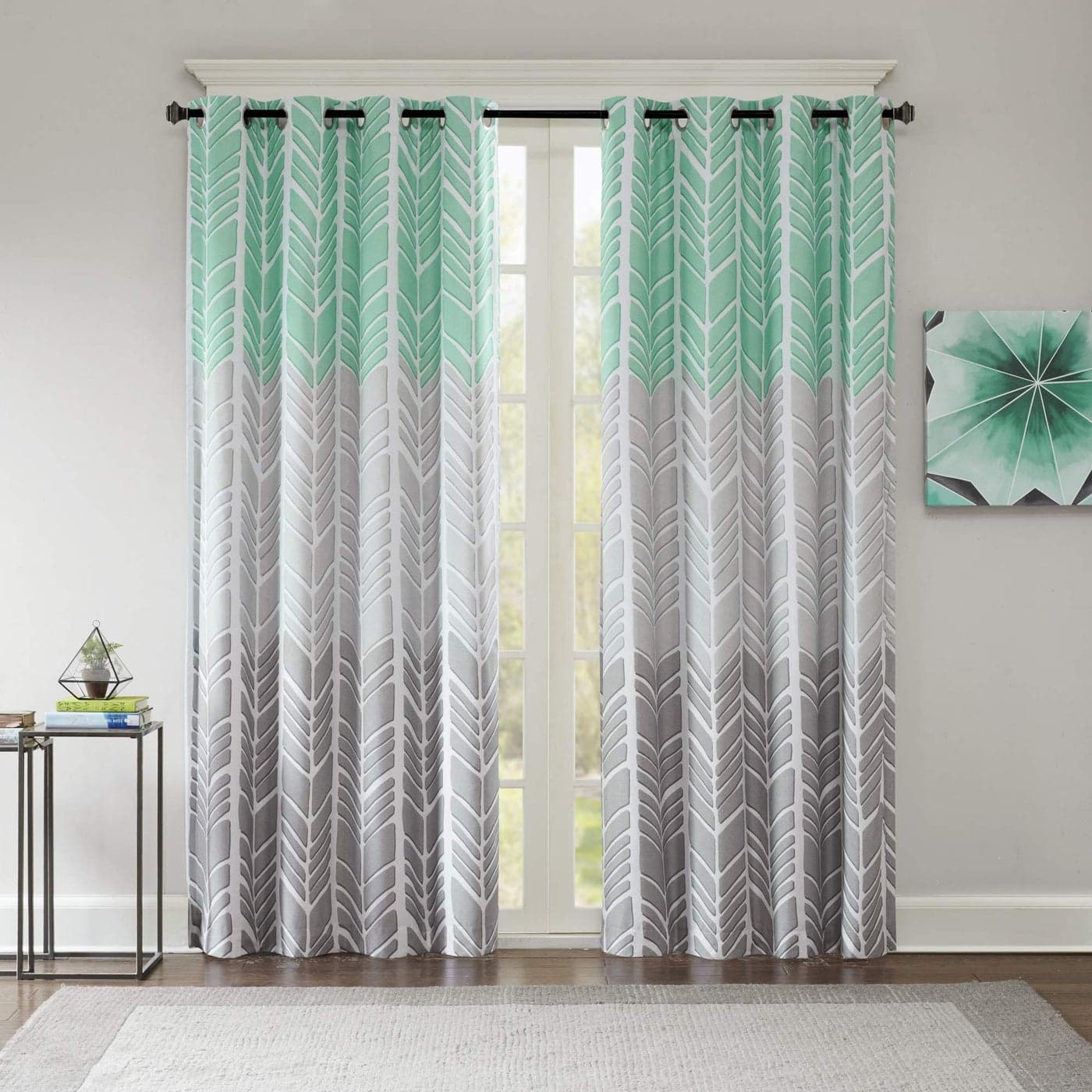 Intelligent Design Adel Blackout Bedroom Casual Window Living Room Family Geometric Grommet Room Darkening Black Out Curtain 1Panel Pack 50x84 Aqua