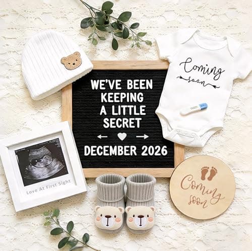 Pregnancy Announcement Baby Announcements Ideas Set Include Announcement Board Baby Onesie Baby Booties Beanie Hat Photo Frame and Wood Sign Baby Coming Soon Announcement Baby Announcement Props