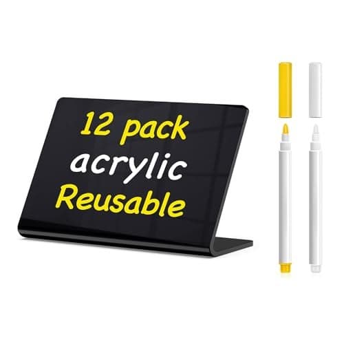 PigPotParty Acrylic Mini Chalkboard Signs for Outdoor Party Buffet 12 Pcs 4x3 Glossy Black Elegant Food Labels for Wedding Table Signs Place Cards Include 2 Wet Erase Markers