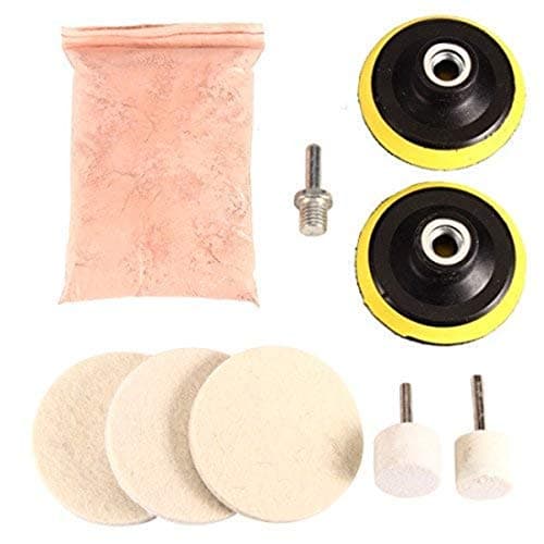 DIY Crafts 3"inch Set, 500 Grm Cerium Oxide, Buffing Polishing Accessories Glass Scratch Remover Powder 1.75 Oz; Felt Wheel; Disc; Drill Adapter; Cloth; Back (3"inch Set, 500 Grm Cerium Oxide)