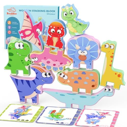Zeoddler Montessori Toys for Toddlers 10 Pack Wooden Dinosaur Stacking Blocks Sorting Stacking Preschool Learning Activities Gift for Boys Girls