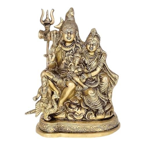Radhika Poojan Bhandar Ashtadhatu-Brass Shiv Parivar Shankar, Parvati and Ganesh Idol (4 Inch Height)