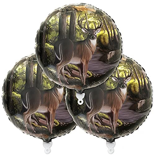 Havercamp Buck Party Balloons 3 pcs 3 Deer 18 Mylar Balloons in Next Camo pattern Camouflage Motif with Beautiful Buck Great for Hunter Themed Party Birthdays Graduations Fathers Day