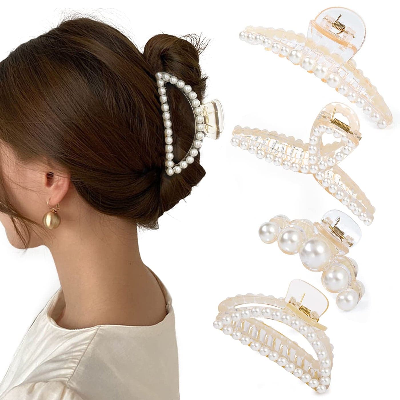 Mehayi 4 PCS Large Pearl Hair Claw Clips for Women Girls Hair Barrette Clamps for Thick Thin Hair Fashion Hair Accessories Headwear Styling Tools for Party Wedding