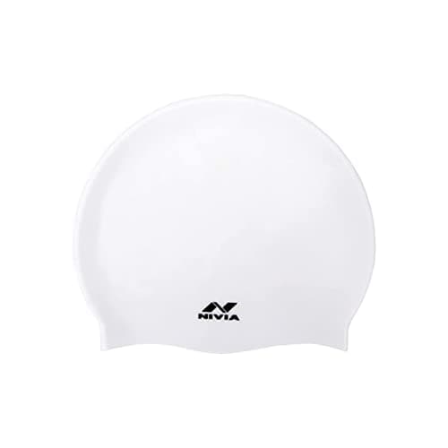 Nivia Classic Silicone Swimming Cap for Adults, Swimming Pool Cap, Swimming Cap for Men & Women, for Swim, Swimming Headwear for Long Hair, Training Cap for Adults, Easy Fit (White)