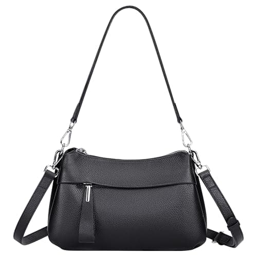Over Earth Genuine Leather Handbags for Women Crossbody Purse Ladies Small Hobo Shoulder Bag(O111-2E Black)