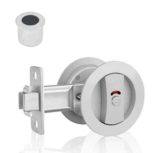 KIDOACOW Round Pocket Door Lock and Edge Pull Privacy Pocket Door Latch with Color Coded Indicators Brushed Nickel Flush Pocket Door Hardware Fits 114 215 Door Thickness 238 Backset