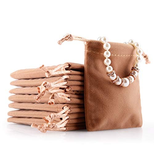 Oirlv 50PCS Velvet Jewelry Storage Bags Small Accessories Collected Drawstring Pouches display and gifts For Weeding Party(Coffee)