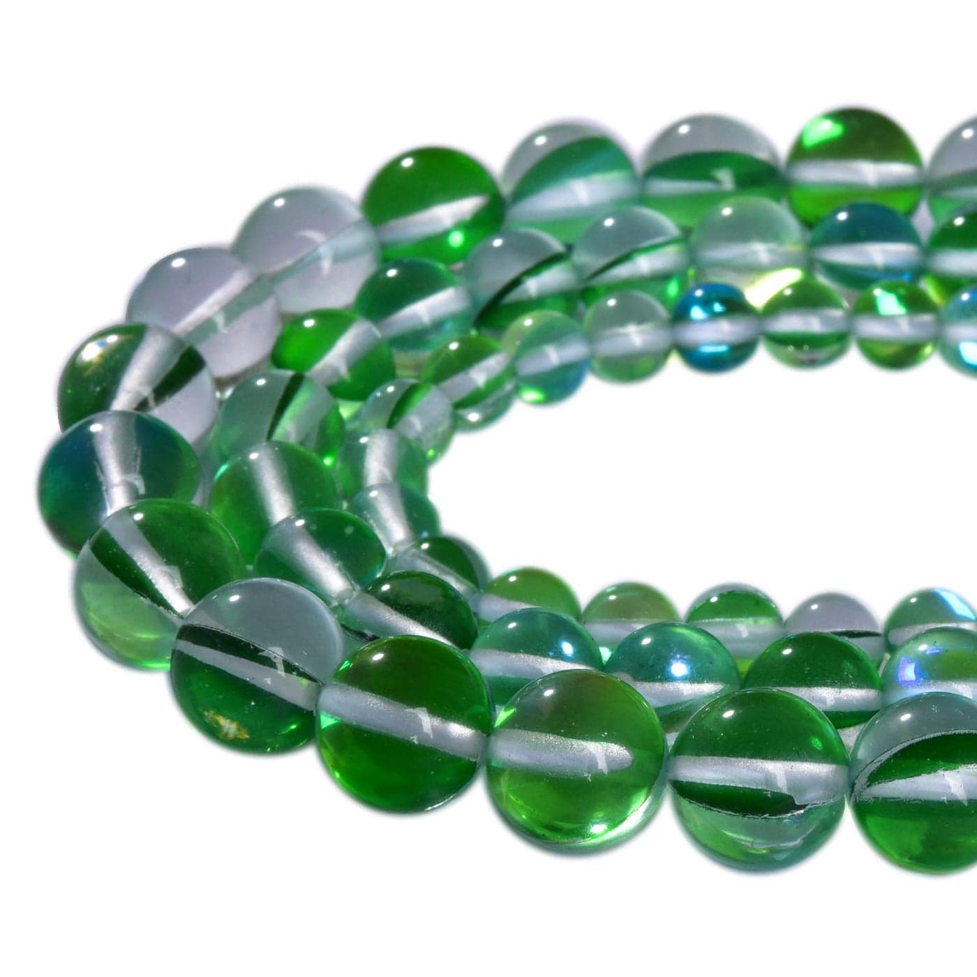 Asingeloo 48PCS 8mm Green Angel Aura Round Gemstones Polished Mermaid Aura Moonstone Bead Smooth Stone Loose Beads Crystal Quartz for DIY Jewelry Making 1 Strand 15