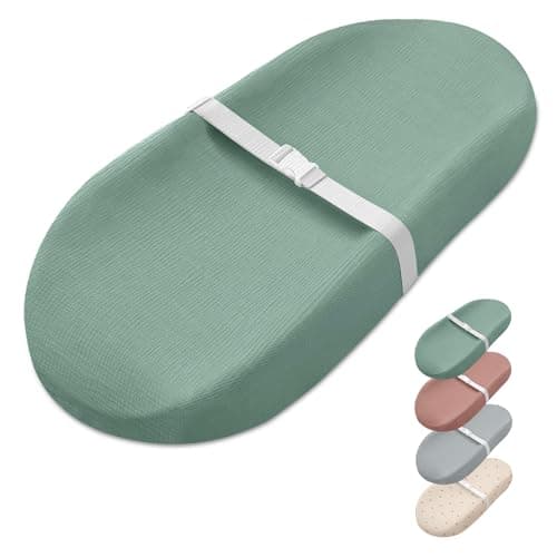 Blissful Diary Muslin Baby Changing Pad with Waterproof Lining Foam Diaper Changing Table Pad with Cover for Dressers Roman Green Avocado
