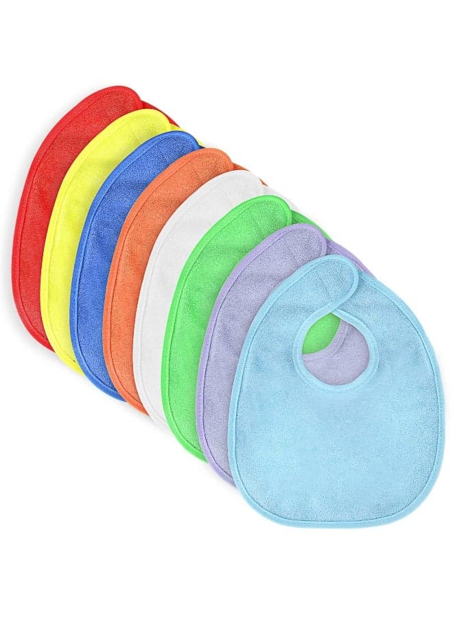 Vicloon Baby Bibs, 8Pcs Terry Bib Set, Baby Bibs for Girls & Boys, Terry Drool Cotton Bibs Waterproof Protection, Adjustable Hook-&-Loop Closure, Baby Bibs for Drooling and Teething(Color)