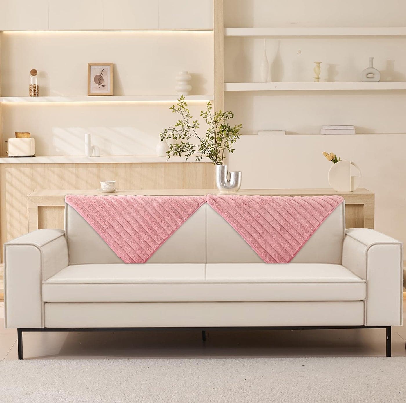 House of Quirk 3D Striped Rabbit Plush Soft Sofa Mat Anti-Slip Fuzzy Plush Furry Washable Furniture Protector (4 Seater, Pink, 70x210cm)